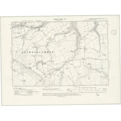 1905 Map of Carmarthenshire XLIV.SE, 1946 Print