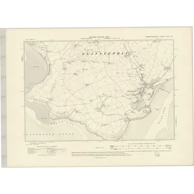 1905 Map of Carmarthenshire XLV.SE, 1907 Print