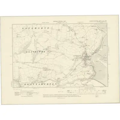 1905 Map of Carmarthenshire XLV.SW, 1907 Print