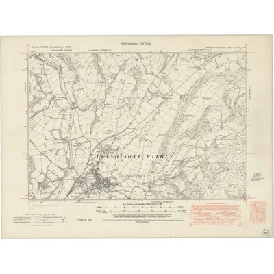 1938 Map of Carmarthenshire XVIII.SW, 1950 Print