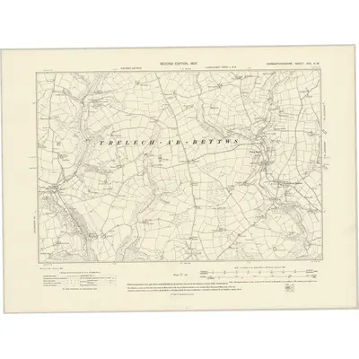 1905 Map of Carmarthenshire XXX.NW, 1907 Print