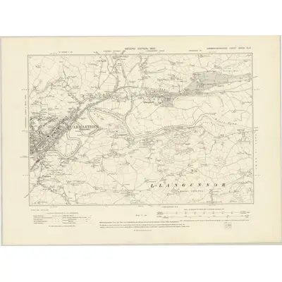1905 Map of Carmarthenshire XXXIX.NE, 1907 Print