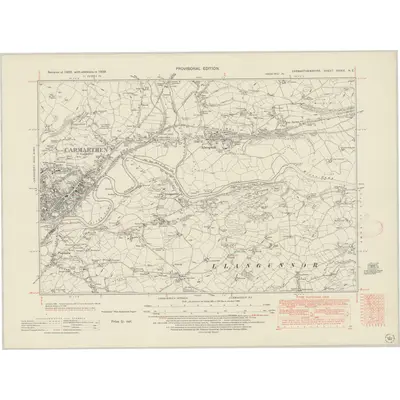 1938 Map of Carmarthenshire XXXIX.NE, 1948 Print