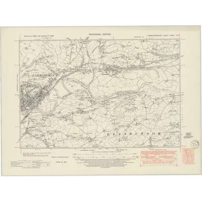 1938 Map of Carmarthenshire XXXIX.NE, 1949 Print