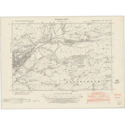 1948 Map of Carmarthenshire XXXIX.NE, 1952 Print