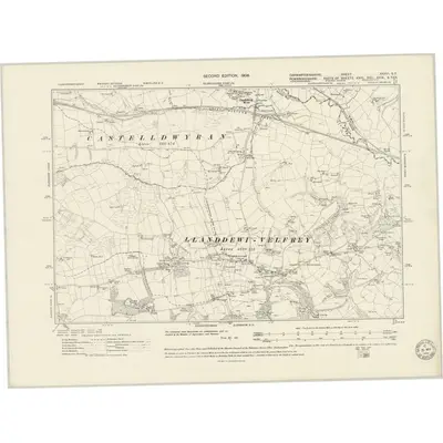 1905 Map of Carmarthenshire XXXVI.SE, 1951 Print