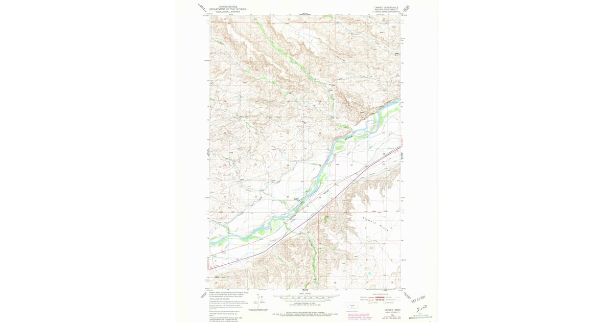 1951 Map of Carney, Sweet Grass County, MT — High-Res, 1981 Print ...