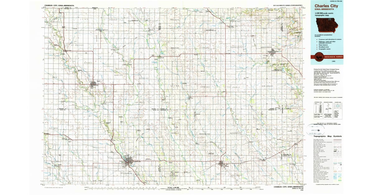 1985 Map of Charles City, IA — High-Res, 1990 Print | Pastmaps