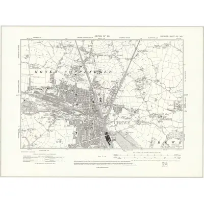 1908 Map of Cheshire LVI.NE, 1911 Print