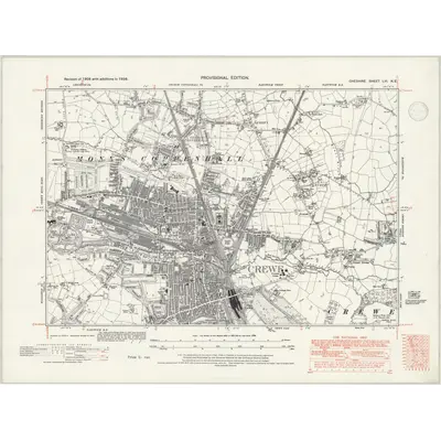 1938 Map of Cheshire LVI.NE, 1947 Print