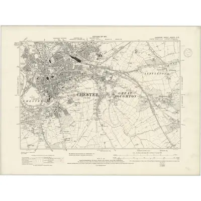 1908 Map of Cheshire XXXVIII.SE, 1937 Print