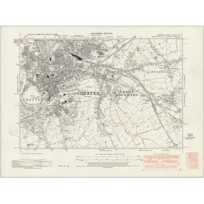 1938 Map of Cheshire XXXVIII.SE, 1947 Print