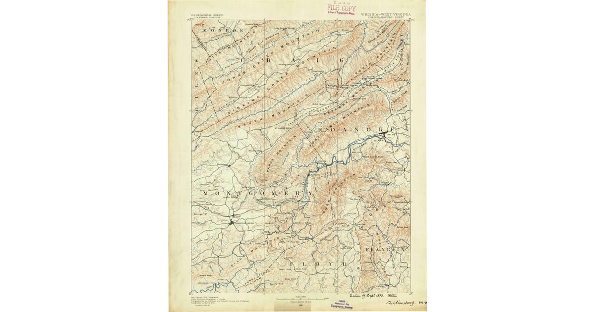 Old Maps of Riner VA for Genealogy - Christiansburg Montgomery County Va Usgs Topo 1890 Og 1200x630 