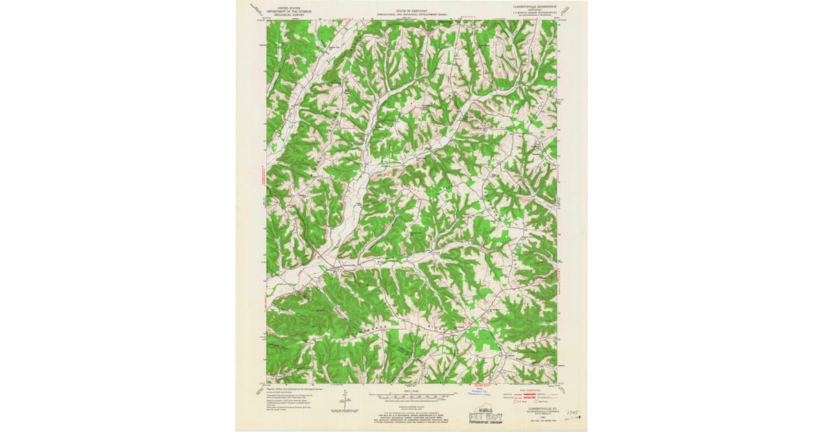 1952 Map of Clementsville, Casey County, KY — High-Res, 1967 Print ...