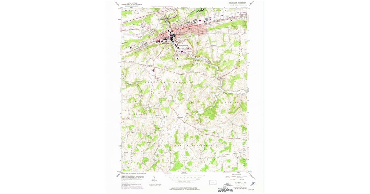 1953 Map of Coatesville, PA — High-Res, 1975 Print | Pastmaps