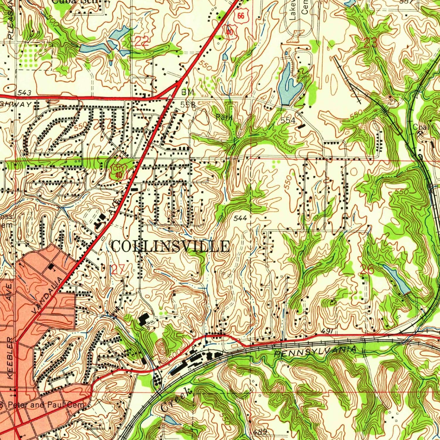 Carte Topographique USGS Originale - Carlinville, Illinois, 1955