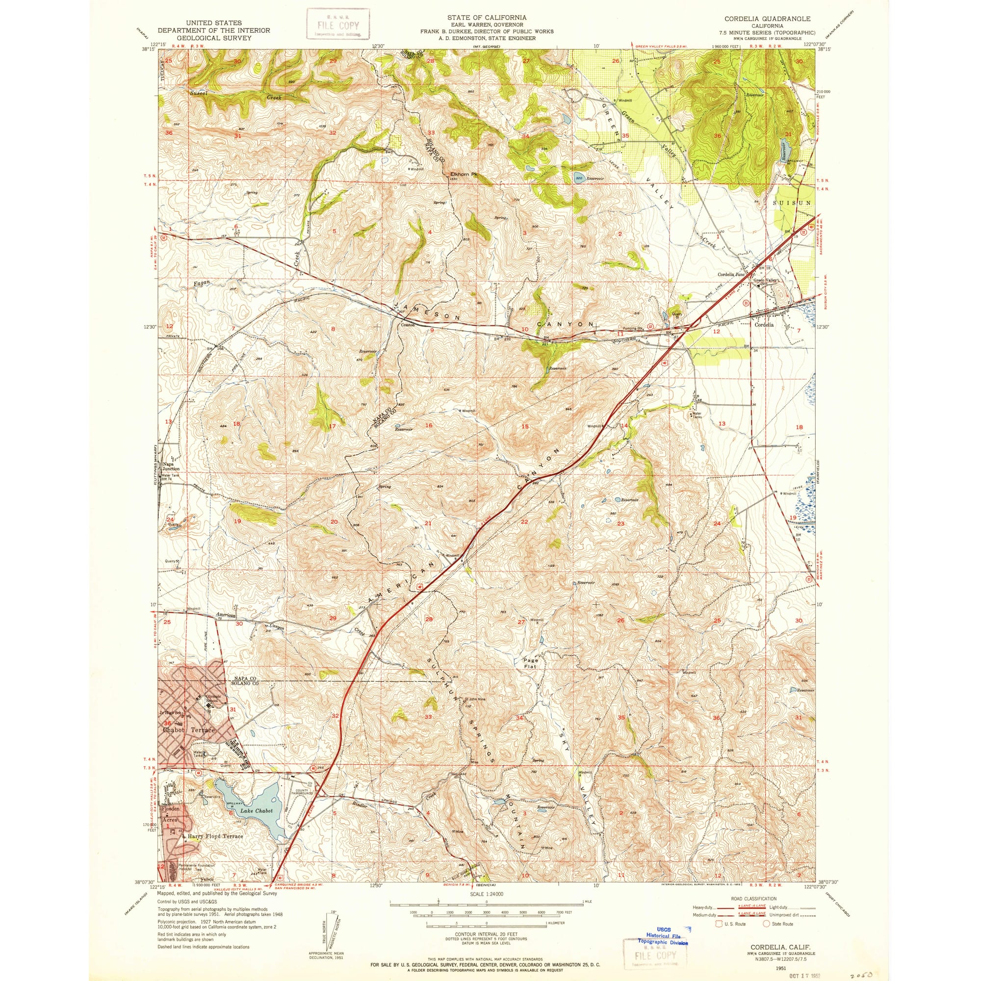 1951 Map of Cordelia, Solano County, CA — High-Res | Pastmaps