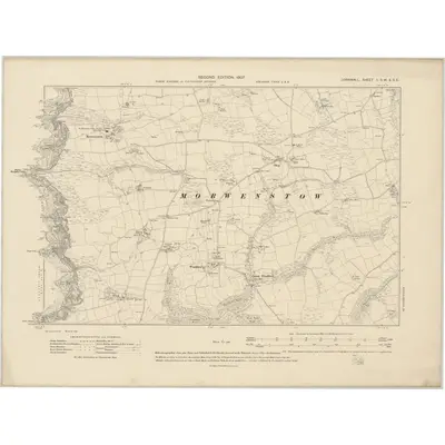 1905 Map of Cornwall I.SW & SE, 1907 Print