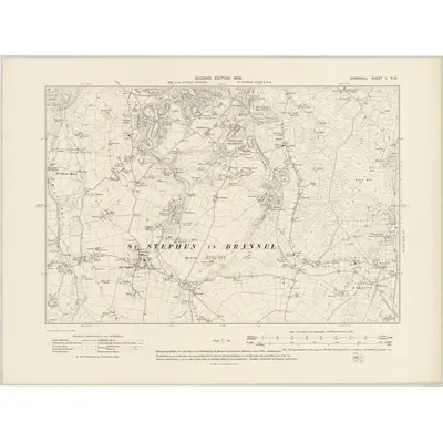 1906 Map of Cornwall L.NW, 1908 Print