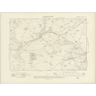 1906 Map of Cornwall L.SW, 1908 Print