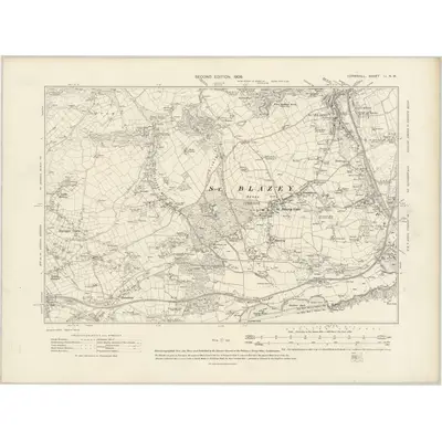 1905 Map of Cornwall LI.NW, 1908 Print