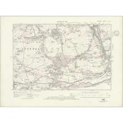 1933 Map of Cornwall LI.NW, 1935 Print