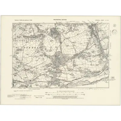1938 Map of Cornwall LI.NW, 1945 Print