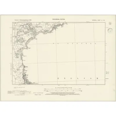 1938 Map of Cornwall LI.SW, 1945 Print