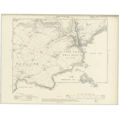 1905 Map of Cornwall LIII.NW & SW, 1908 Print