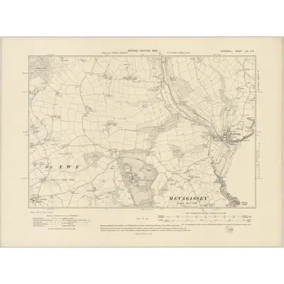 1905 Map of Cornwall LIX.NE, 1908 Print