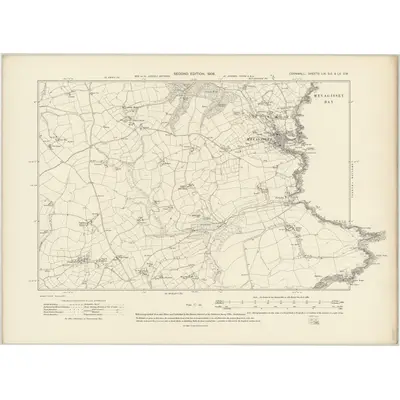 1906 Map of Cornwall LIX.SE & LX.SW, 1908 Print