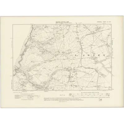 1906 Map of Cornwall LVI.NE, 1908 Print