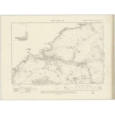 1906 Map of Cornwall LVIA.SE & LVI.SW, 1908 Print