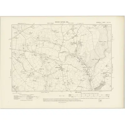 1906 Map of Cornwall LVII.NE, 1908 Print