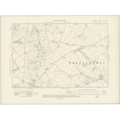 1906 Map of Cornwall LVII.NW, 1908 Print