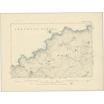 1877 Map of Cornwall LXI.SW, 1887 Print
