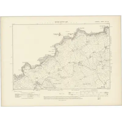 1906 Map of Cornwall LXI.SW, 1908 Print