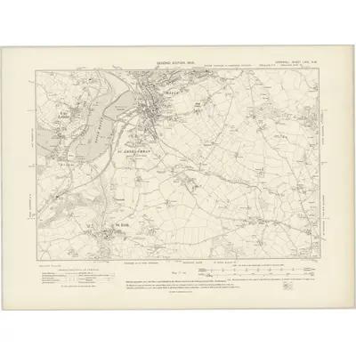 1907 Map of Cornwall LXIX.NW, 1908 Print