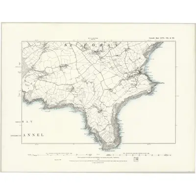 1879 Map of Cornwall LXVI.NE & SE, 1888 Print