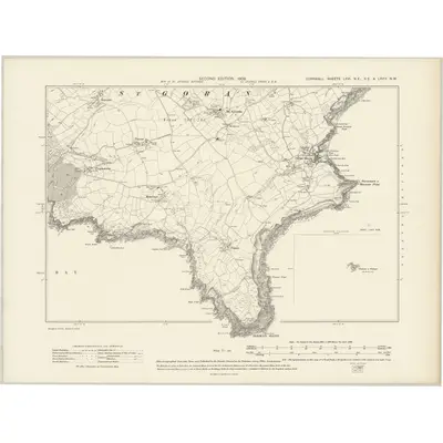 1906 Map of Cornwall LXVI.NE, SE & LXVIA.SW, 1908 Print