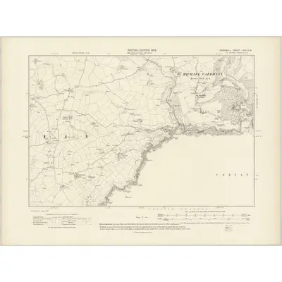 1906 Map of Cornwall LXVI.NW, 1908 Print