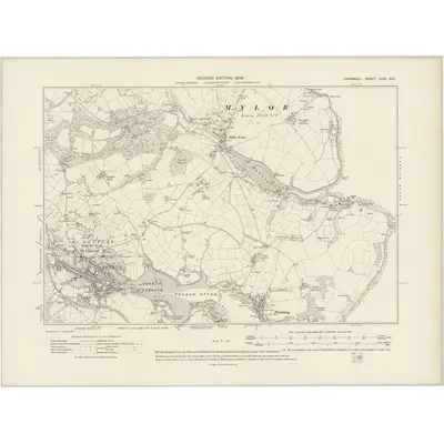 1906 Map of Cornwall LXXI.NE, 1908 Print