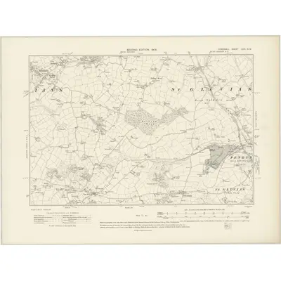1906 Map of Cornwall LXXI.NW, 1908 Print