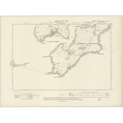 1906 Map of Cornwall LXXII.SW & SE, 1908 Print