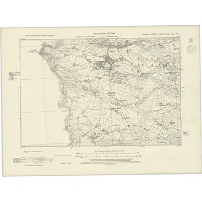 1938 Map of Cornwall LXXIIIA.NE & LXXIII.NW, 1944 Print