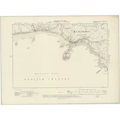 1906 Map of Cornwall LXXIV.NE, 1909 Print