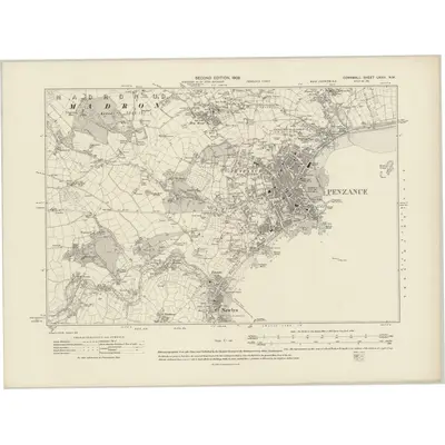 1906 Map of Cornwall LXXIV.NW, 1909 Print
