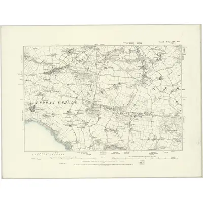 1877 Map of Cornwall LXXV.NW, 1888 Print