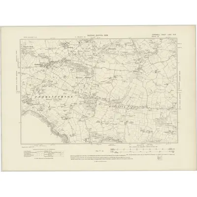 1907 Map of Cornwall LXXV.NW, 1909 Print
