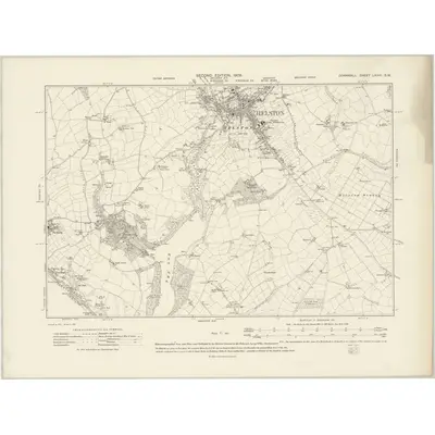 1906 Map of Cornwall LXXVI.SW, 1909 Print